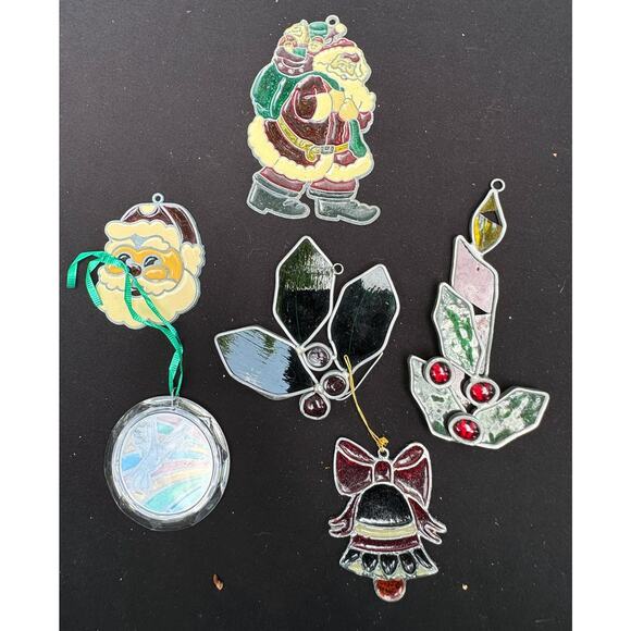 Vintage Lot Of 6 Stained Glass Christmas Suncatchers See Photos -S1C - Picture 1 of 11